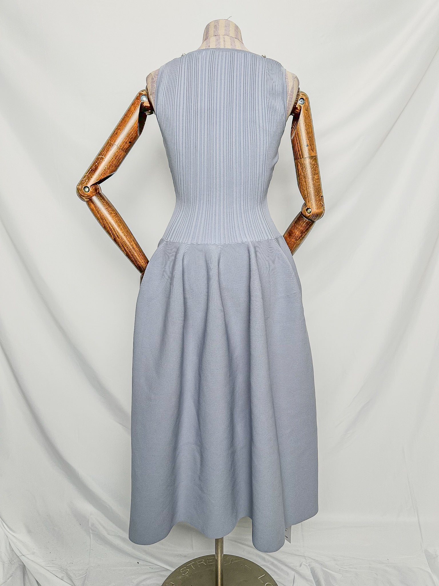 Self-Portrait Light Blue Crystal Embellished Ribbed Stretch Knit Midi Dress