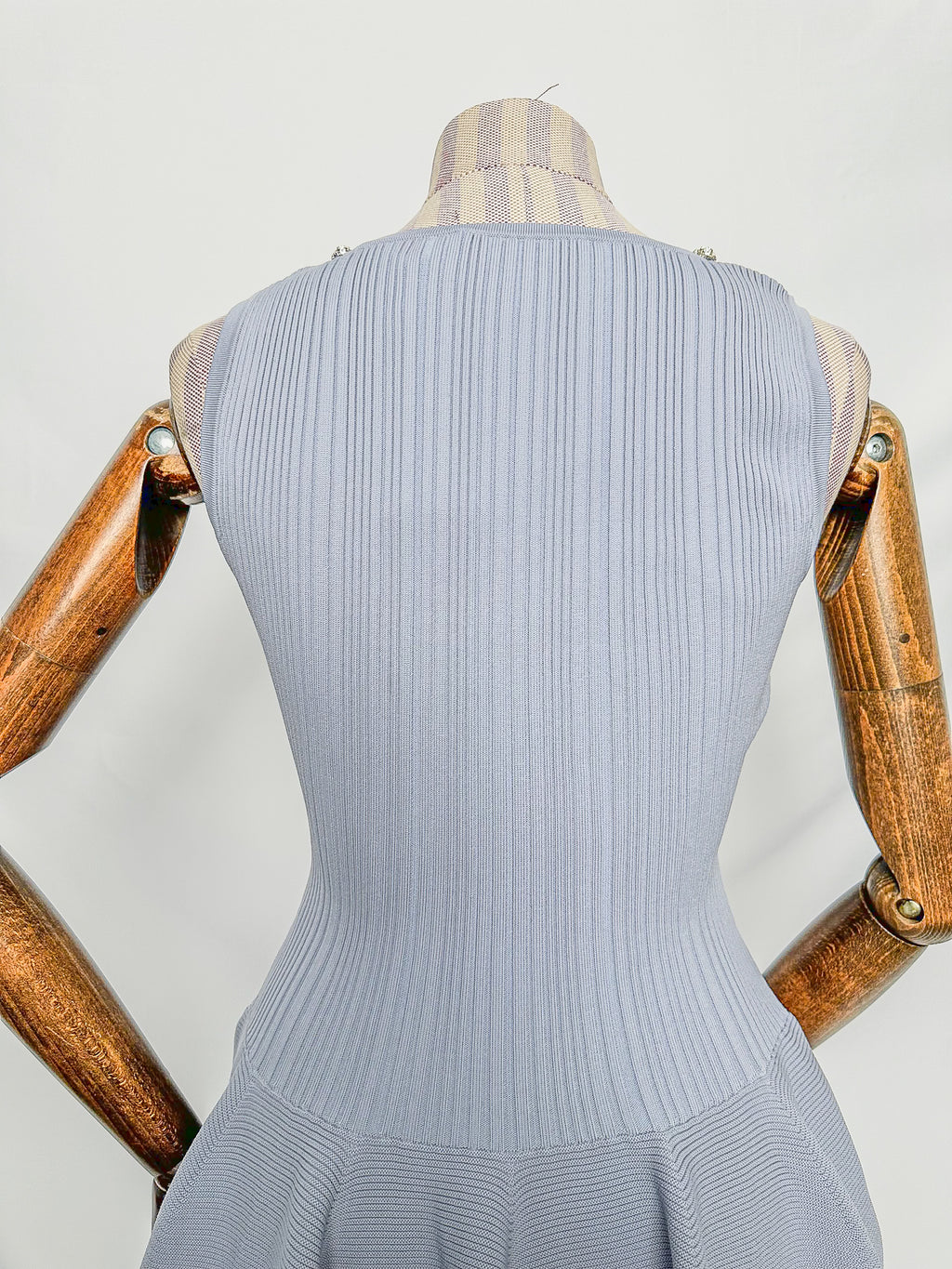 Self-Portrait Light Blue Crystal Embellished Ribbed Stretch Knit Midi Dress