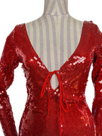 Robe midi rouge à sequins Bardot, bretelles et dos nu