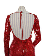 Robe midi rouge à sequins Bardot, bretelles et dos nu