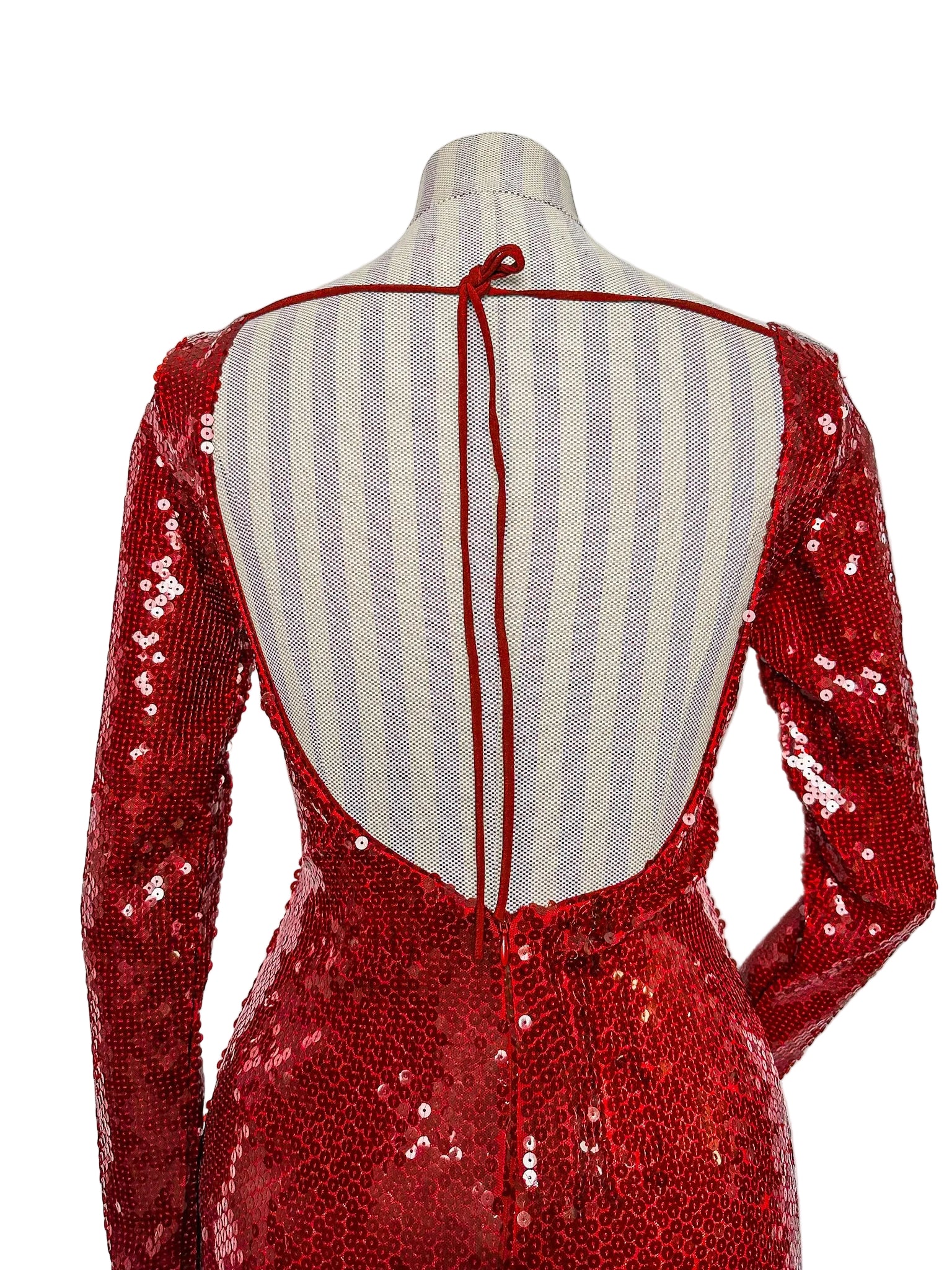 Robe midi rouge à sequins Bardot, bretelles et dos nu