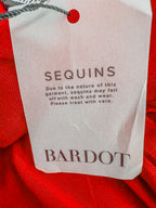 Robe midi rouge à sequins Bardot, bretelles et dos nu