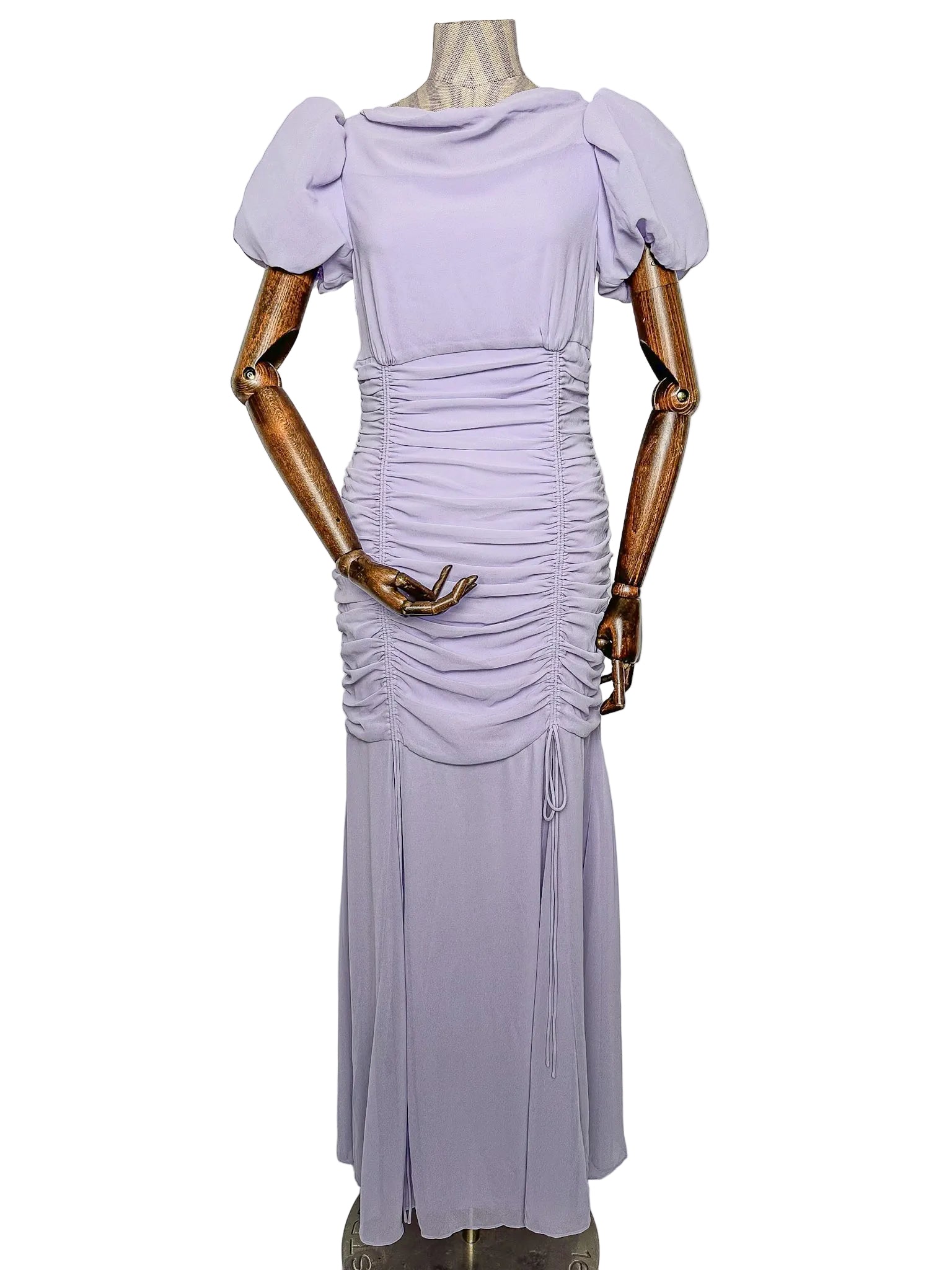 De La Vali Amandine Lavender Ruched Maxi Dress