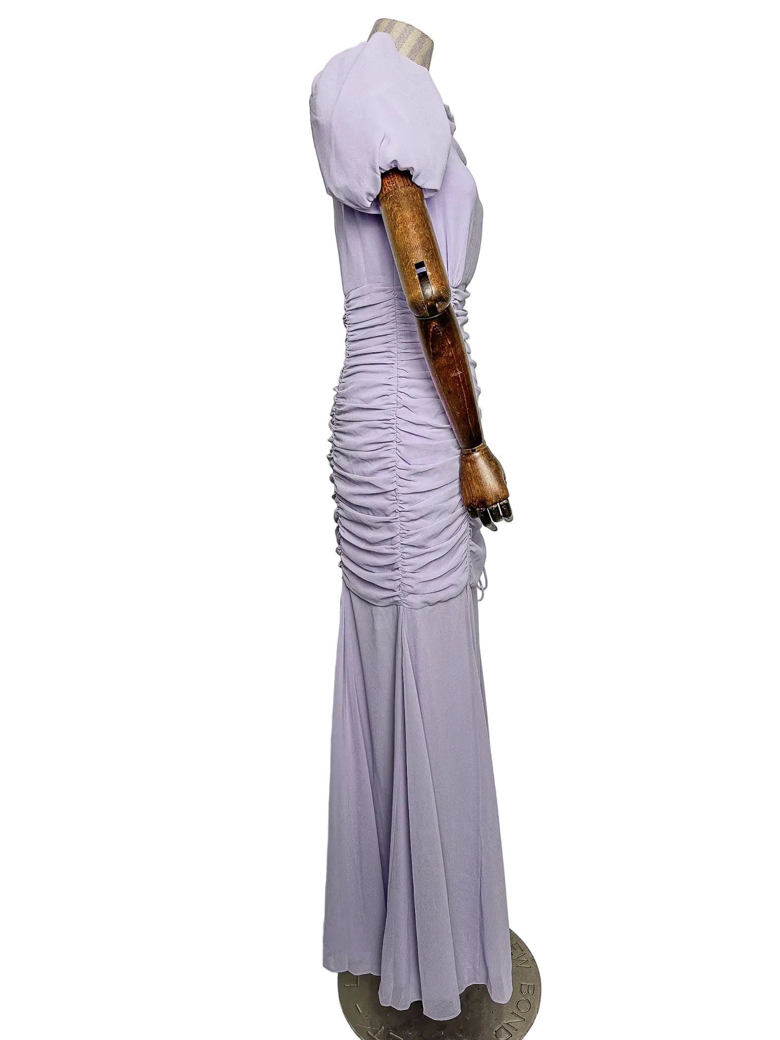 De La Vali Amandine Lavender Ruched Maxi Dress