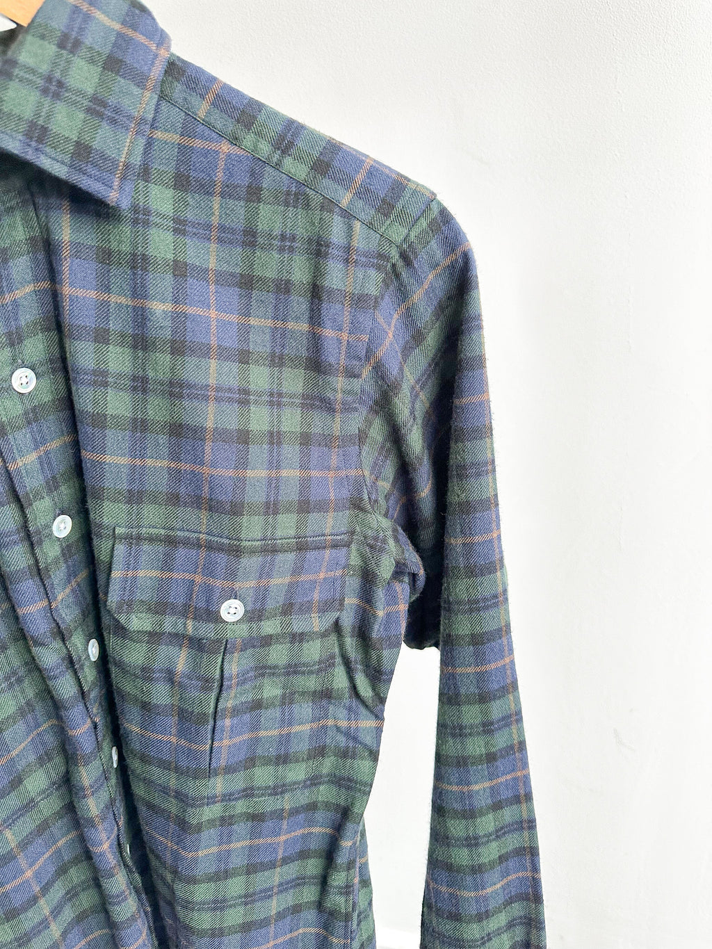 Drake's Green Blue Checked Brushed Cotton Lumberjack Work Shirt - House Of Huntington