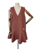 Ganni Red Tweed Check Pattern Red Mini Length Dress