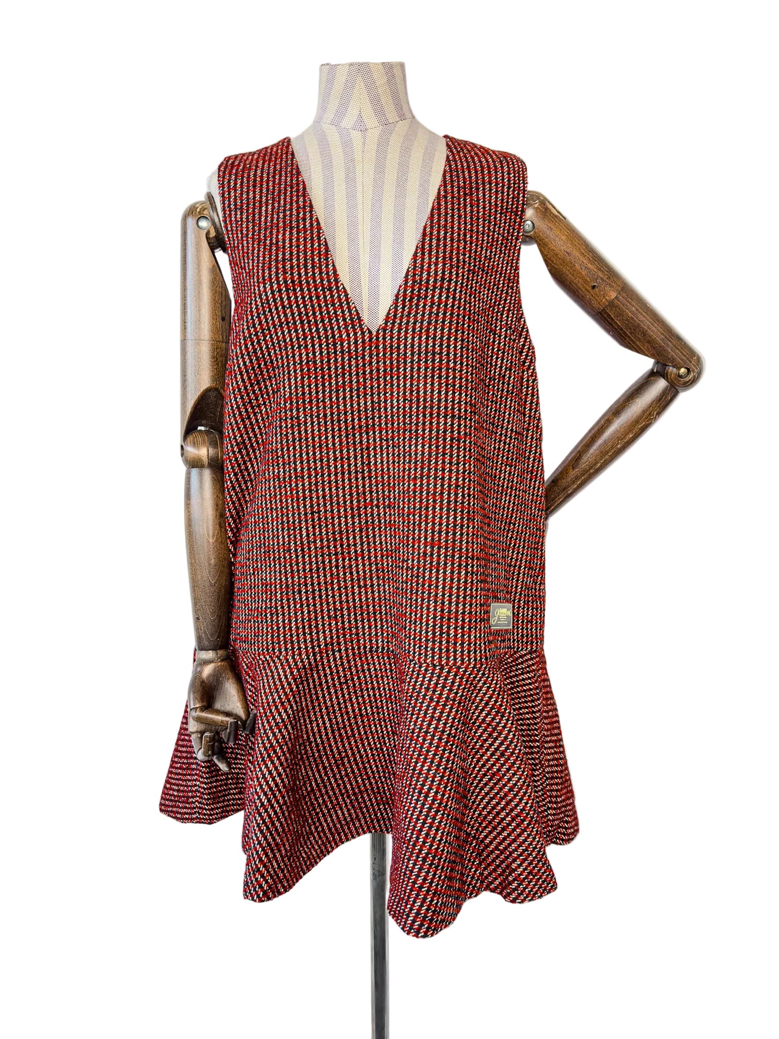 Ganni Red Tweed Check Pattern Red Mini Length Dress