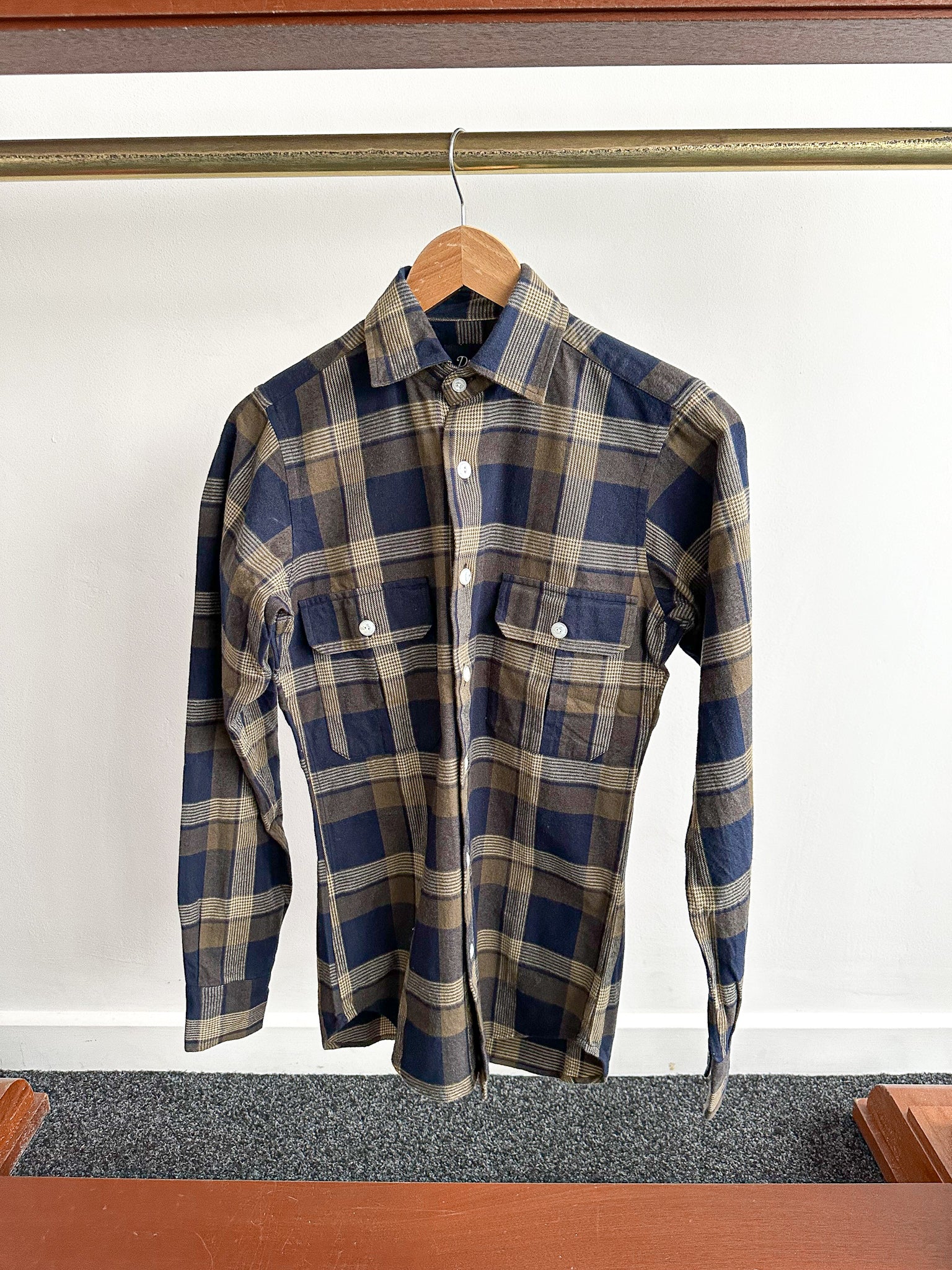 Drake's Navy Blue Checked Flannel Lumberjack Work Overshirt - House Of Huntington