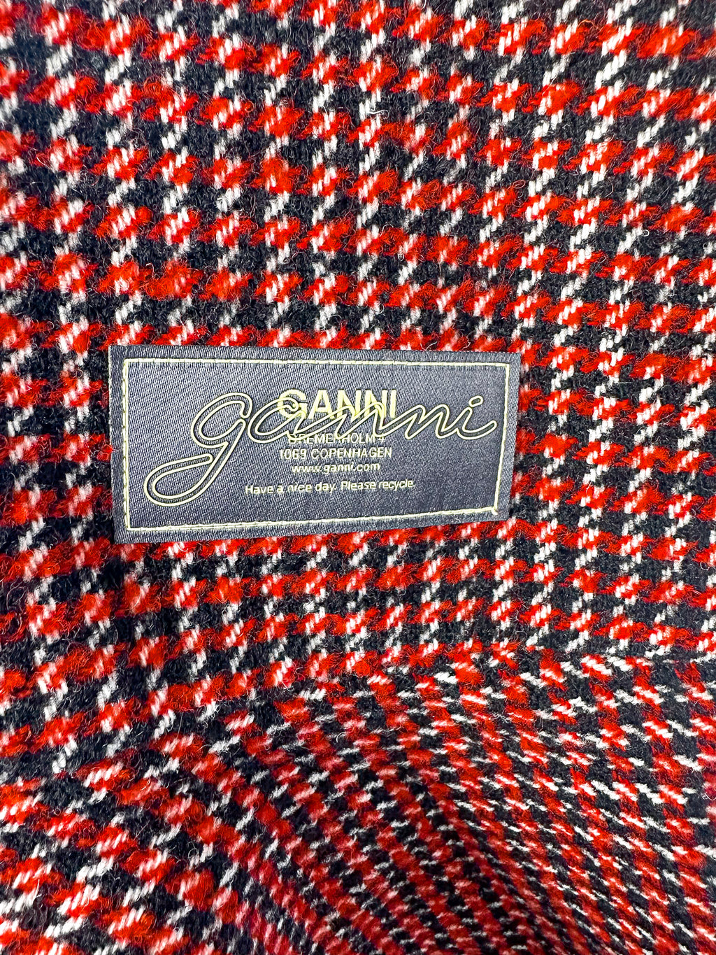 Ganni Red Tweed Check Pattern Red Mini Length Dress