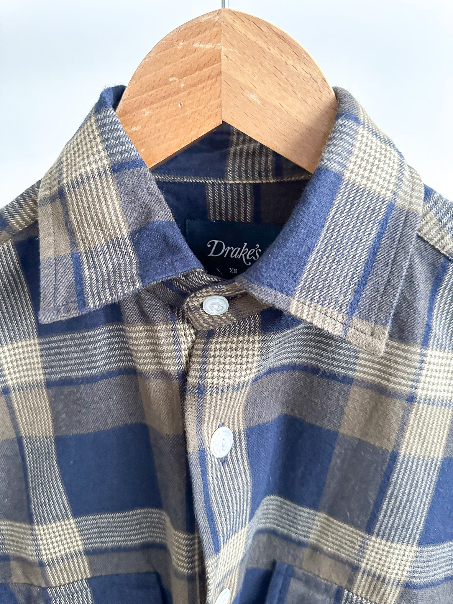 Drake's Navy Blue Checked Flannel Lumberjack Work Overshirt - House Of Huntington