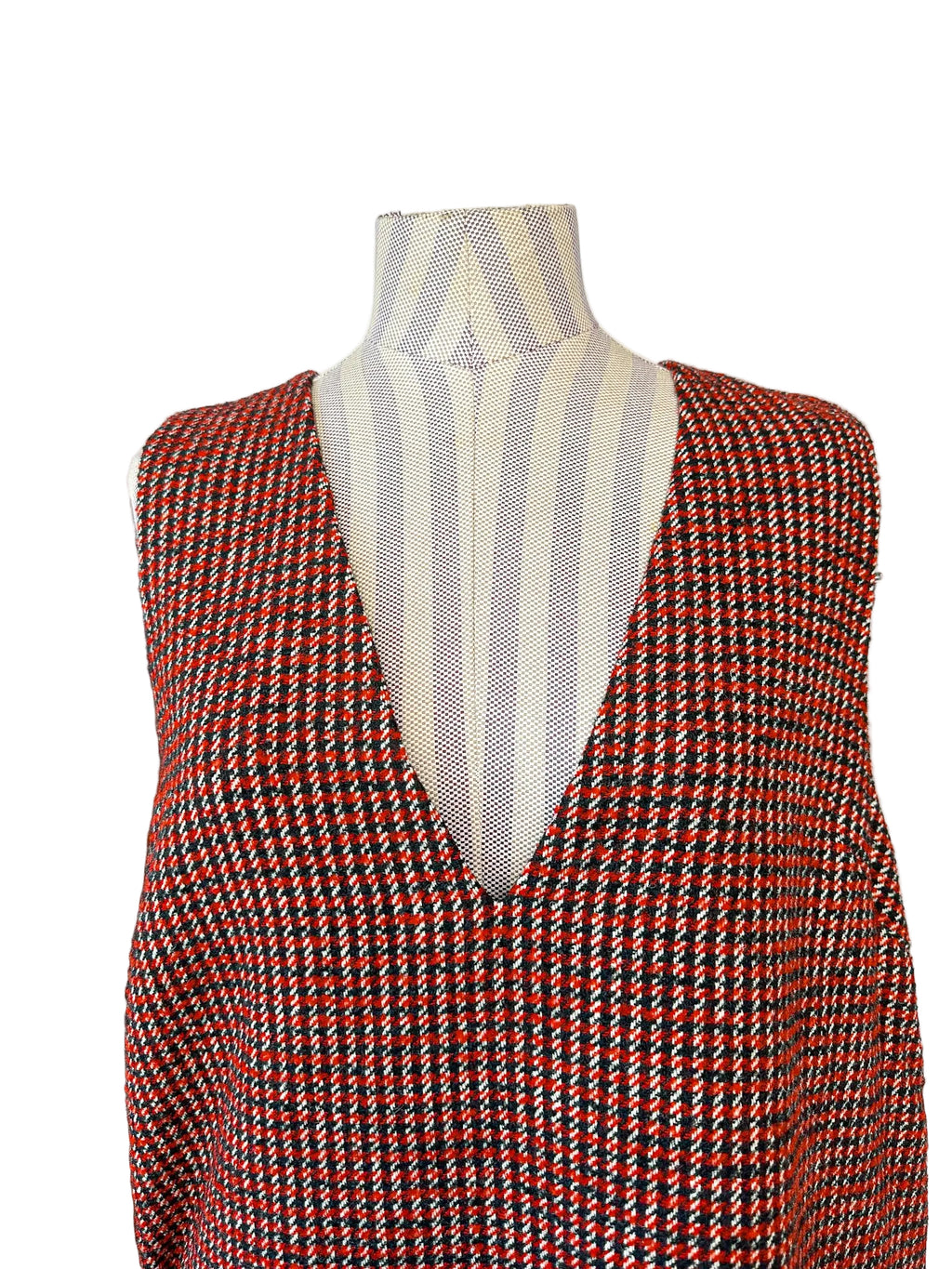 Ganni Red Tweed Check Pattern Red Mini Length Dress