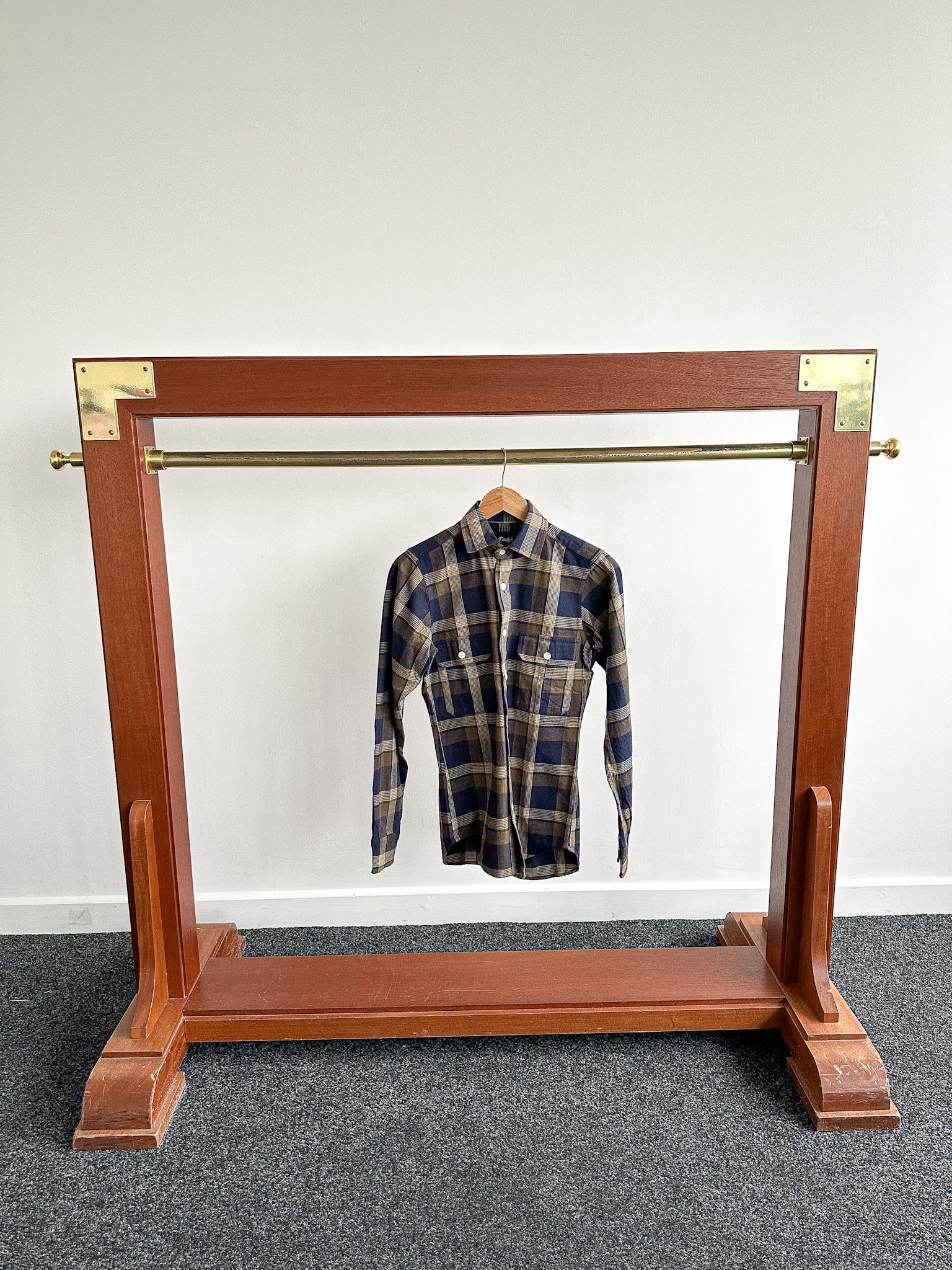 Drake's Navy Blue Checked Flannel Lumberjack Work Overshirt - House Of Huntington
