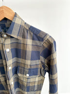 Drake's Navy Blue Checked Flannel Lumberjack Work Overshirt - House Of Huntington