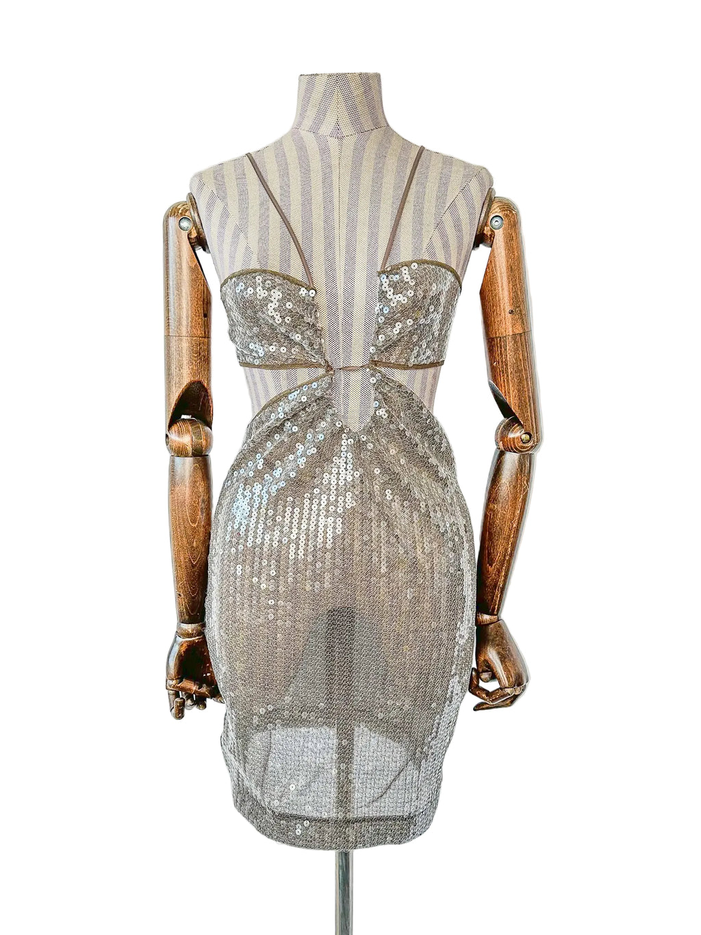 Nensi Dojaka Brown Sequin Cut-Out Mini Dress