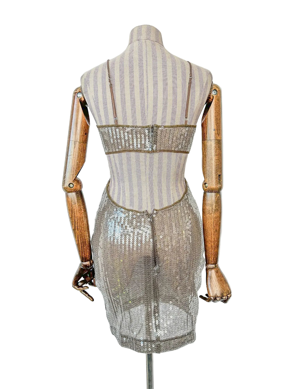 Nensi Dojaka Brown Sequin Cut-Out Mini Dress