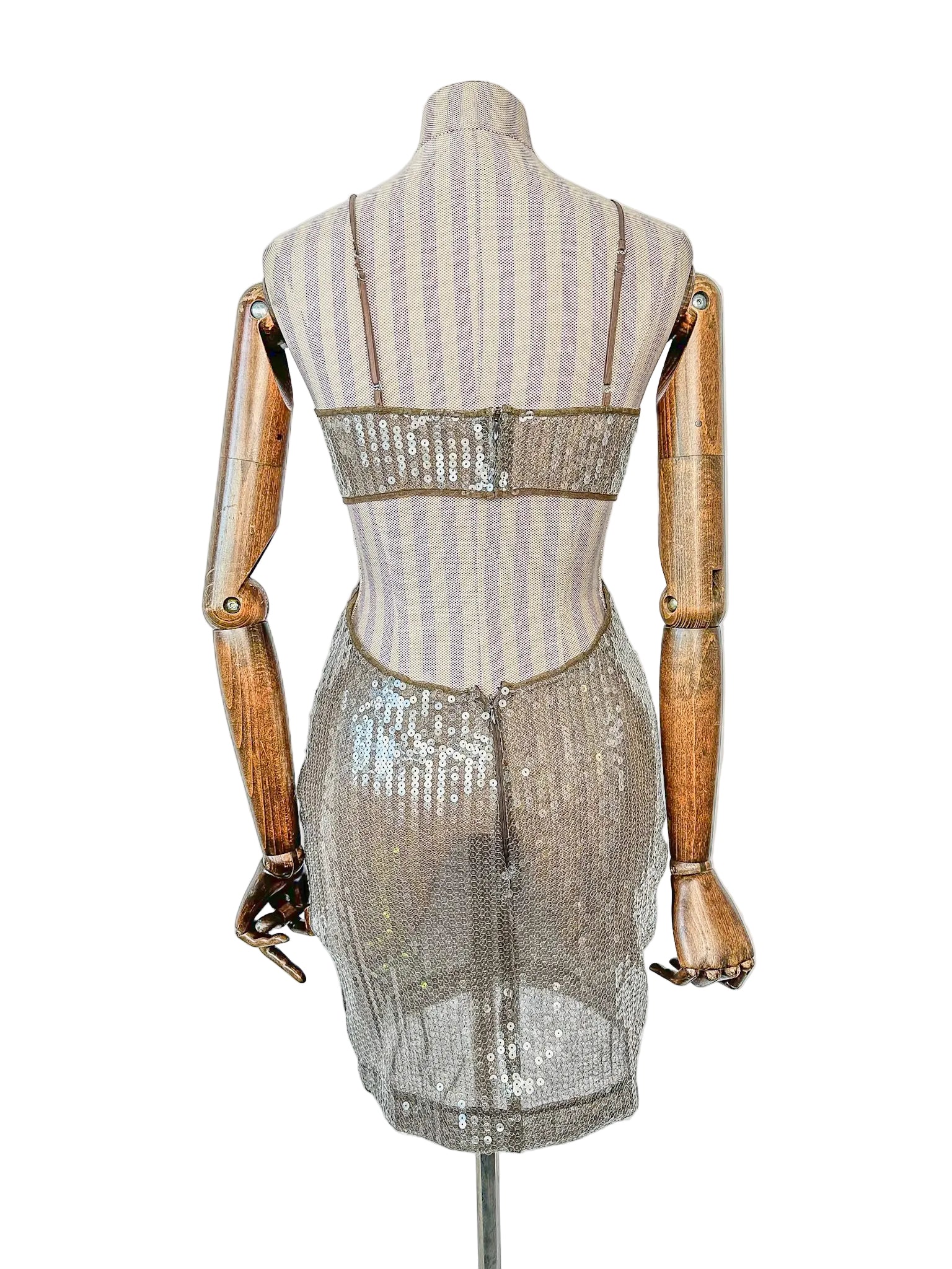 Nensi Dojaka Brown Sequin Cut-Out Mini Dress