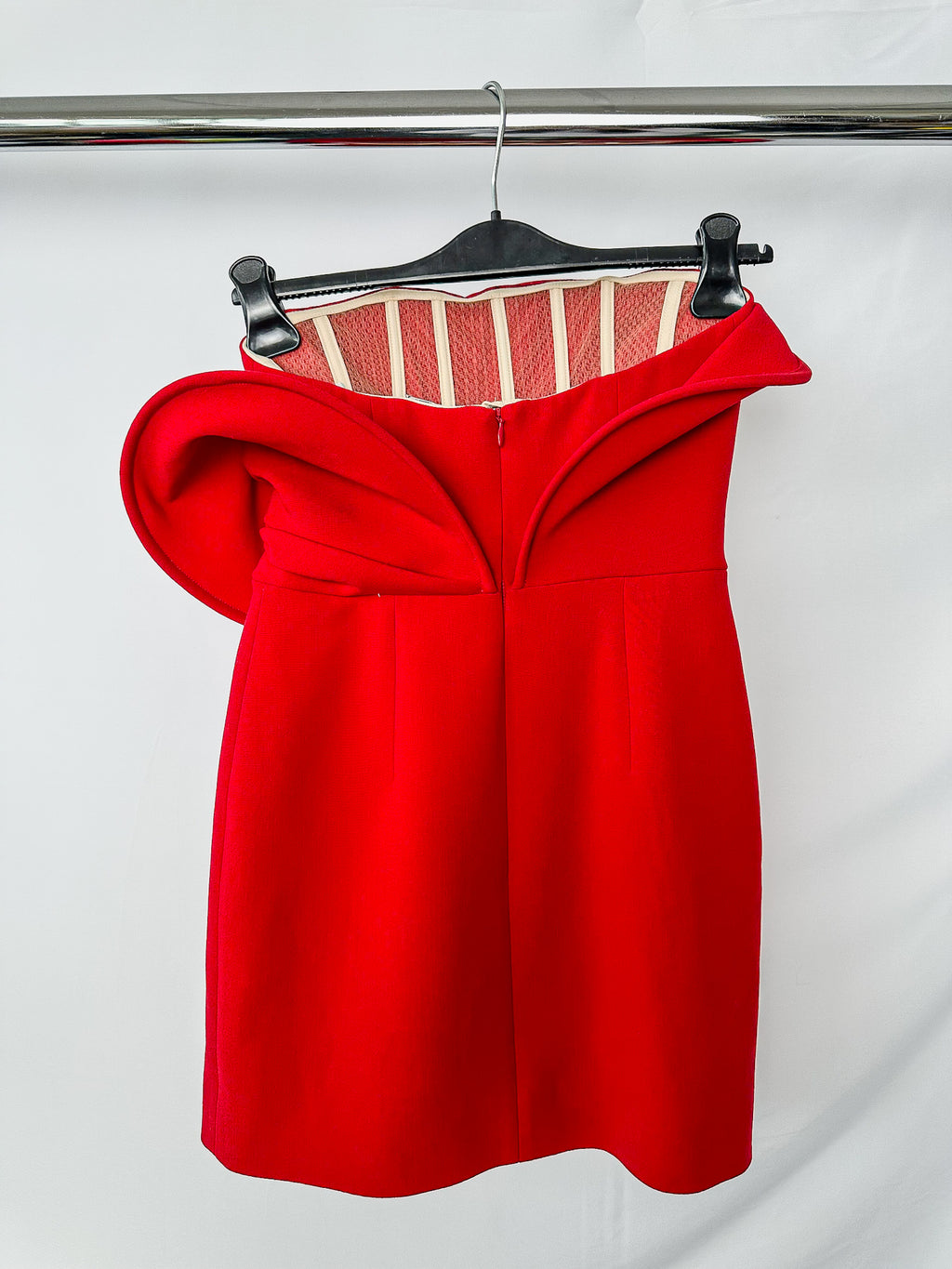 Magda Butrym Red Sculptural Rose Floral Appliquéd Wool Blend Corset Mini Dress