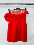 Magda Butrym Red Sculptural Rose Floral Appliquéd Wool Blend Corset Mini Dress