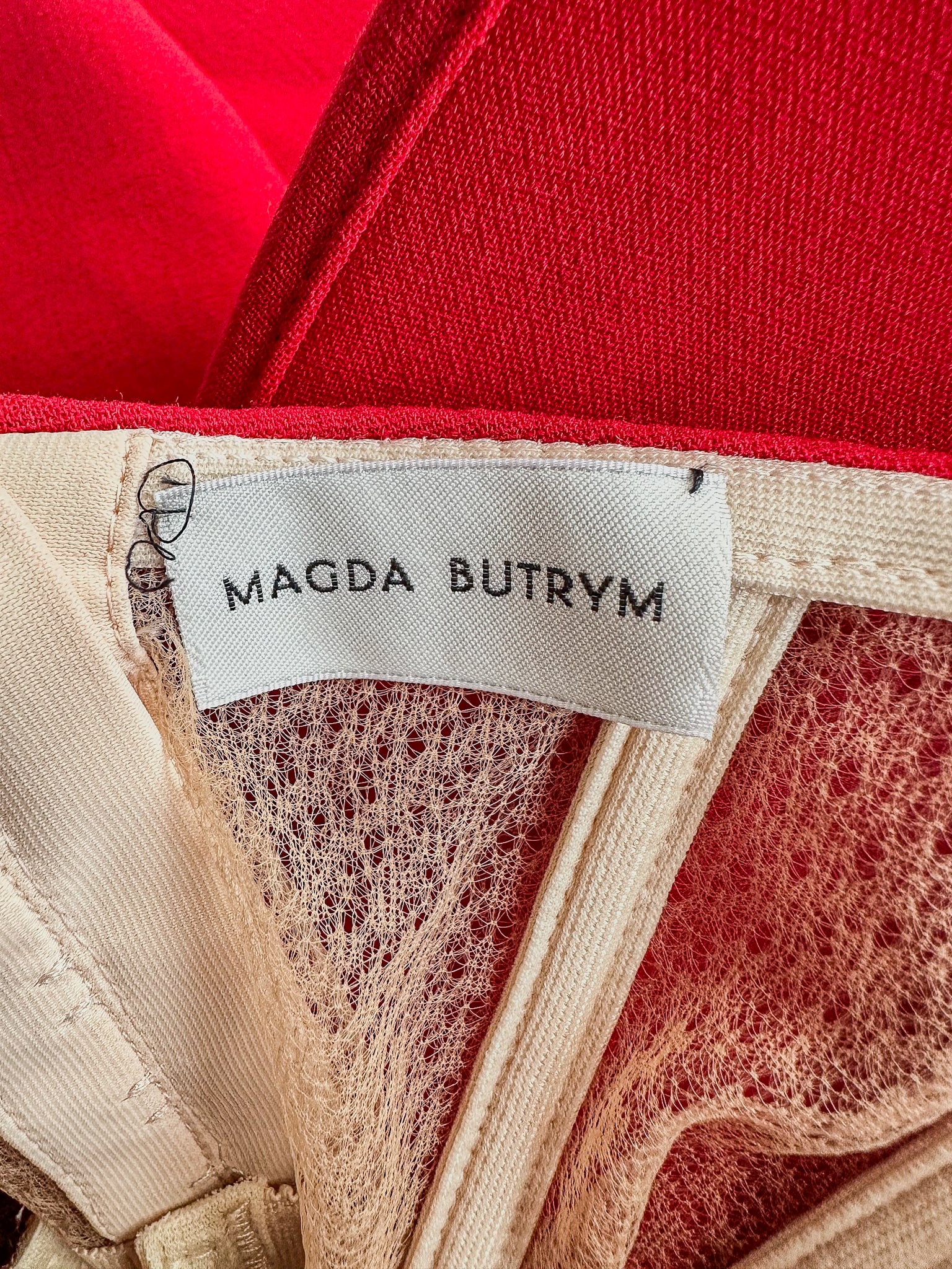 Magda Butrym Red Sculptural Rose Floral Appliquéd Wool Blend Corset Mini Dress