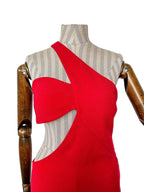 Mônot Red Cut-Out Thigh High Slit Leg Gown