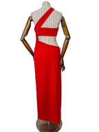 Mônot Red Cut-Out Thigh High Slit Leg Gown