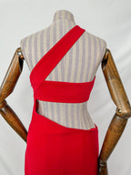 Mônot Red Cut-Out Thigh High Slit Leg Gown