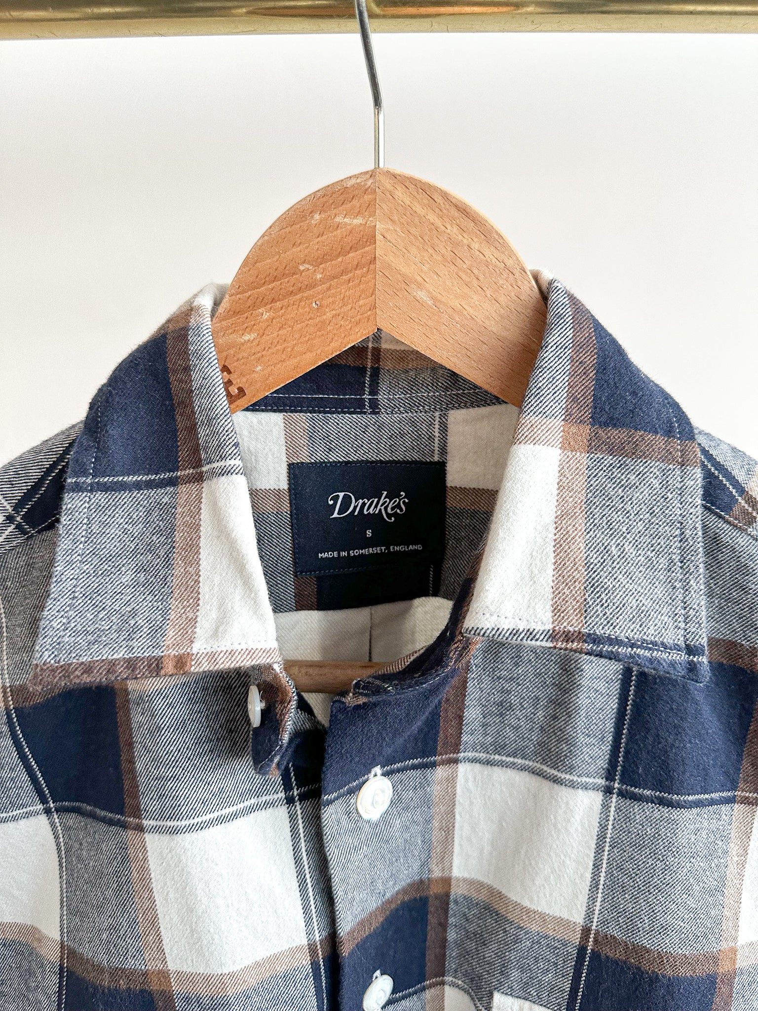 Drake's Check Heavy Cotton Navy White Work Shirt - House Of Huntington