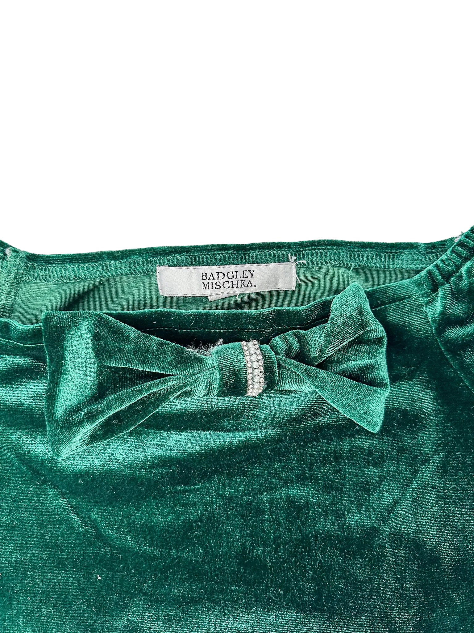 Badgely Mischka Girls Velvet Emerald Green Bow Front Blouse & Skirt 2-Piece Set