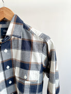 Drake's Check Heavy Cotton Navy White Work Shirt - House Of Huntington