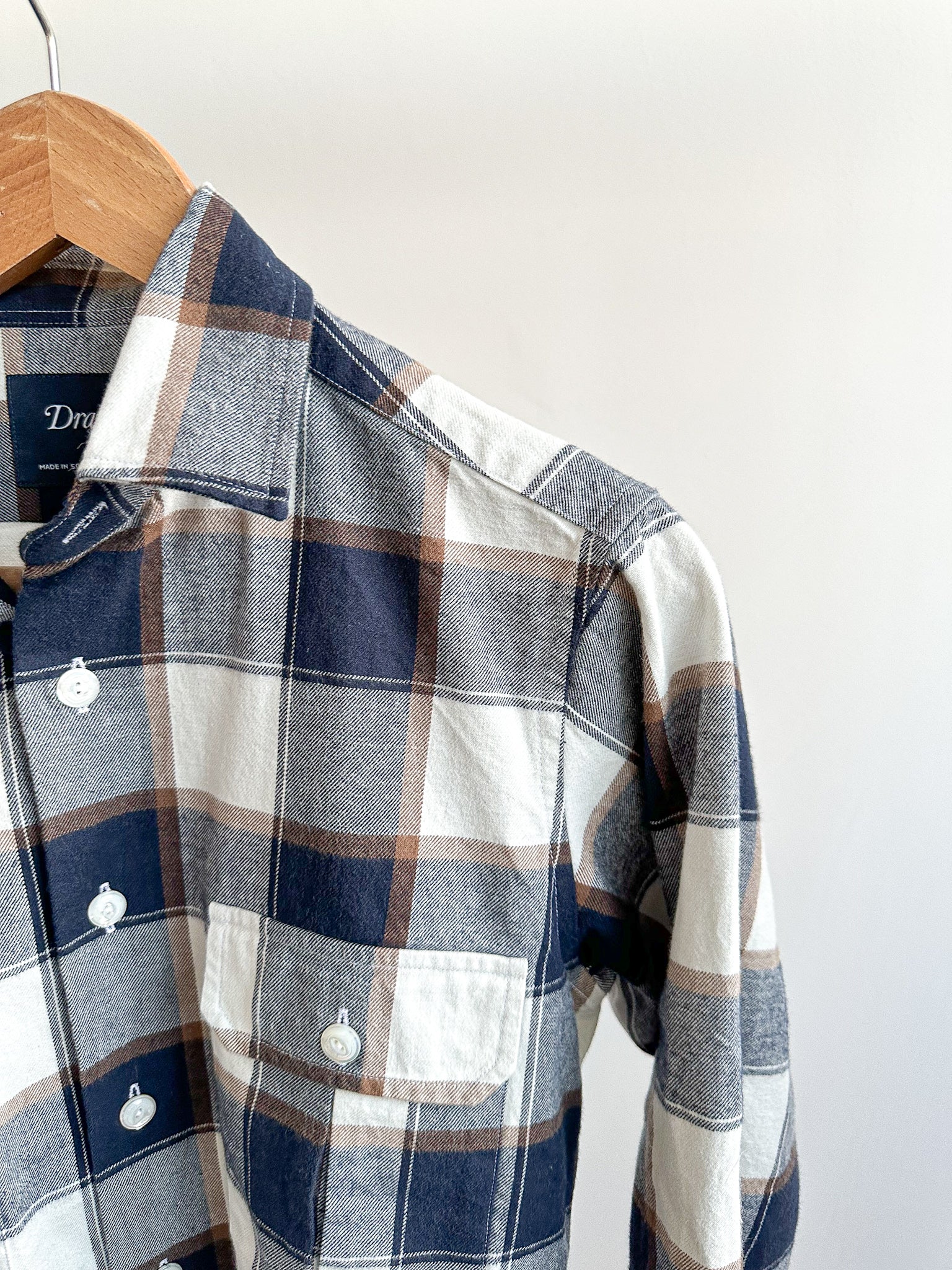 Drake's Check Heavy Cotton Navy White Work Shirt - House Of Huntington
