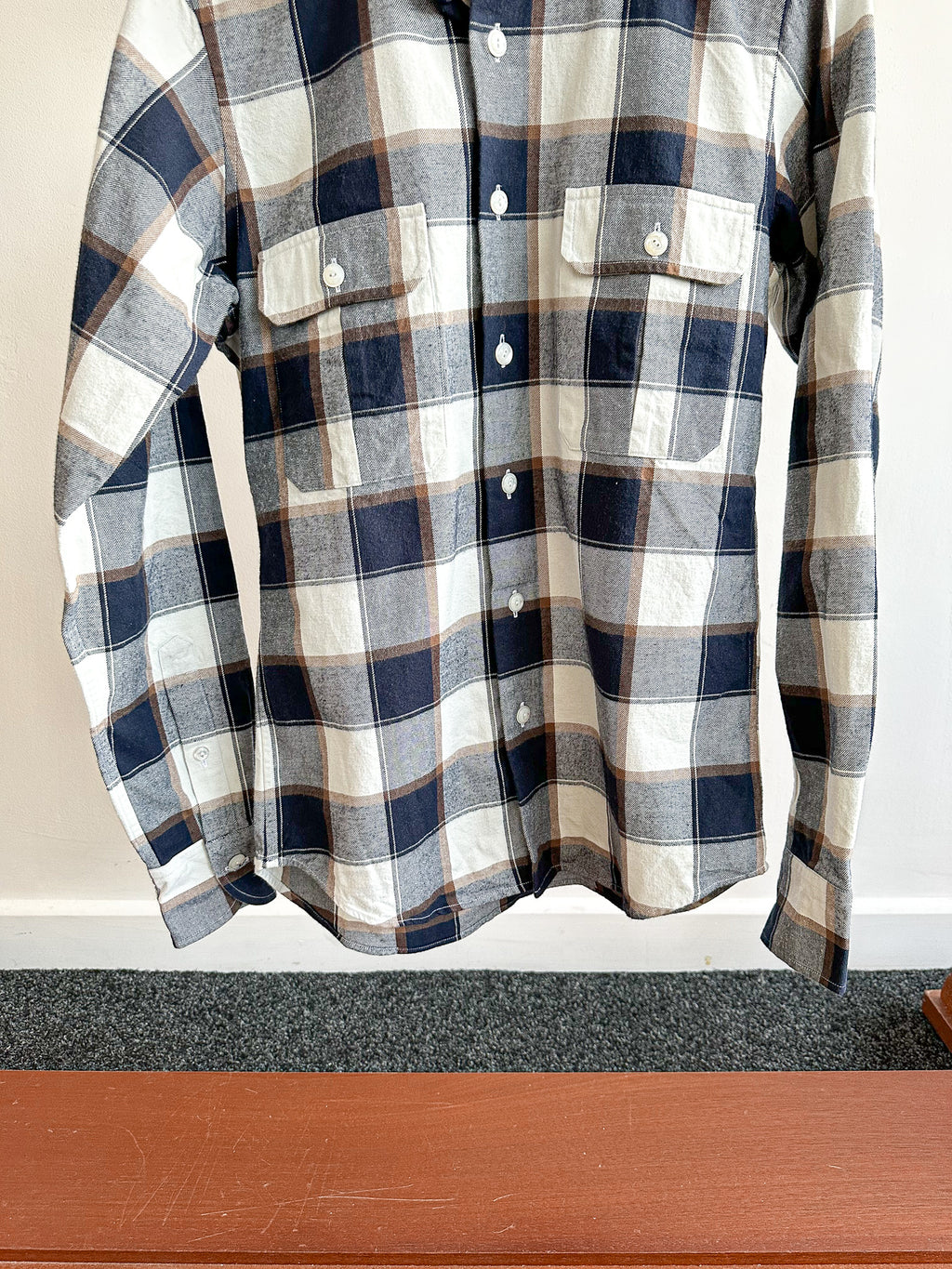 Drake's Check Heavy Cotton Navy White Work Shirt - House Of Huntington