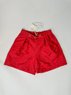 Monnalisa Girls Red Diamanté Heart Floral Brocade Shorts