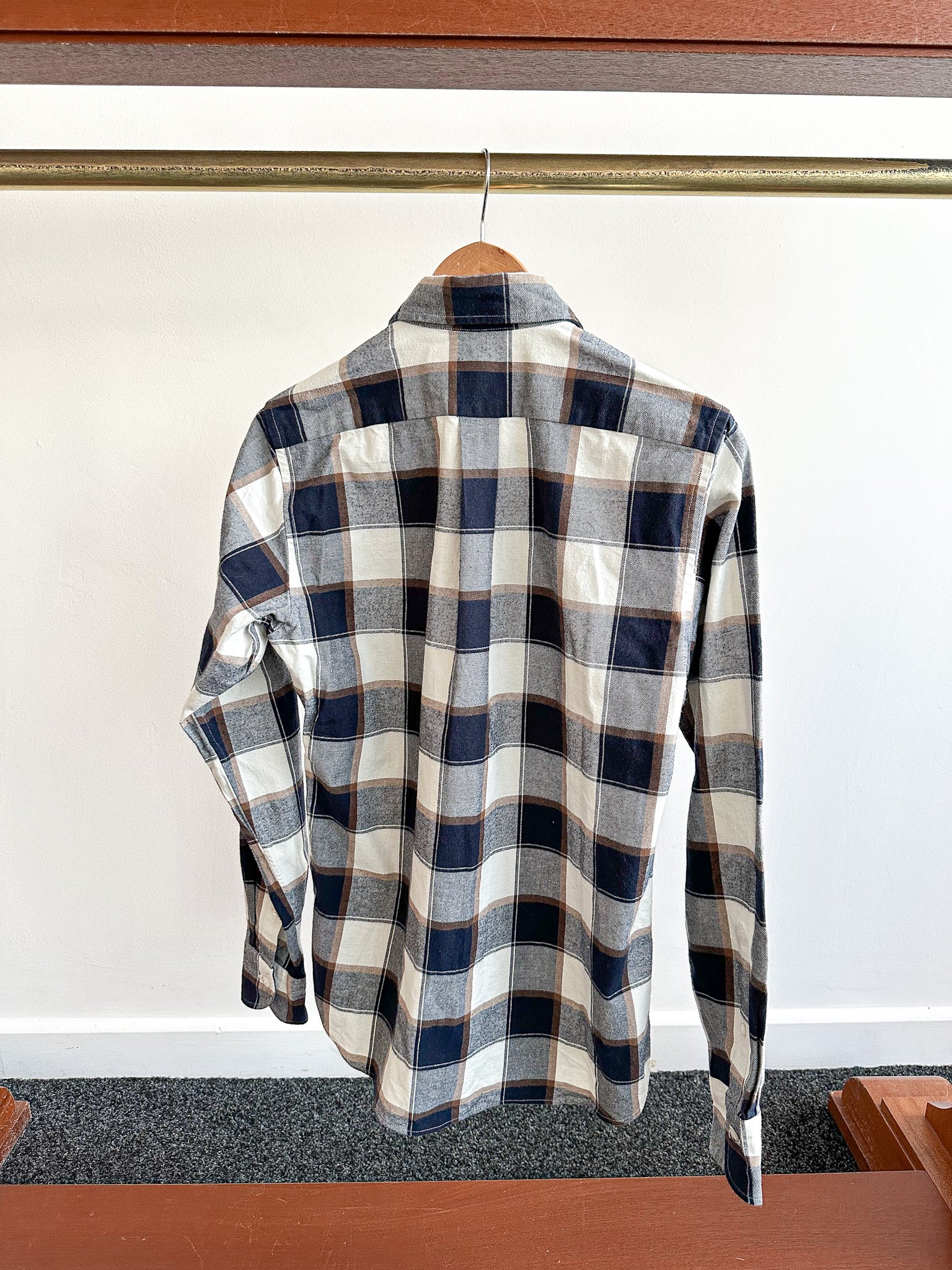 Drake's Check Heavy Cotton Navy White Work Shirt - House Of Huntington