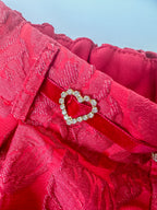 Monnalisa Girls Red Diamanté Heart Floral Brocade Shorts