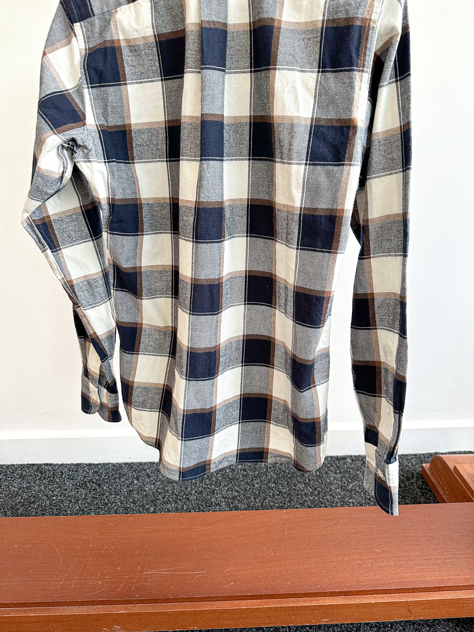Drake's Check Heavy Cotton Navy White Work Shirt - House Of Huntington