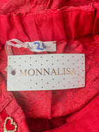 Monnalisa Girls Red Diamanté Heart Floral Brocade Shorts