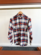 Drake's Milk White Navy Red Check Twill Work Shirt Overshirt - House Of Huntington
