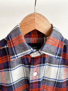 Drake's Milk White Navy Red Check Twill Work Shirt Overshirt - House Of Huntington