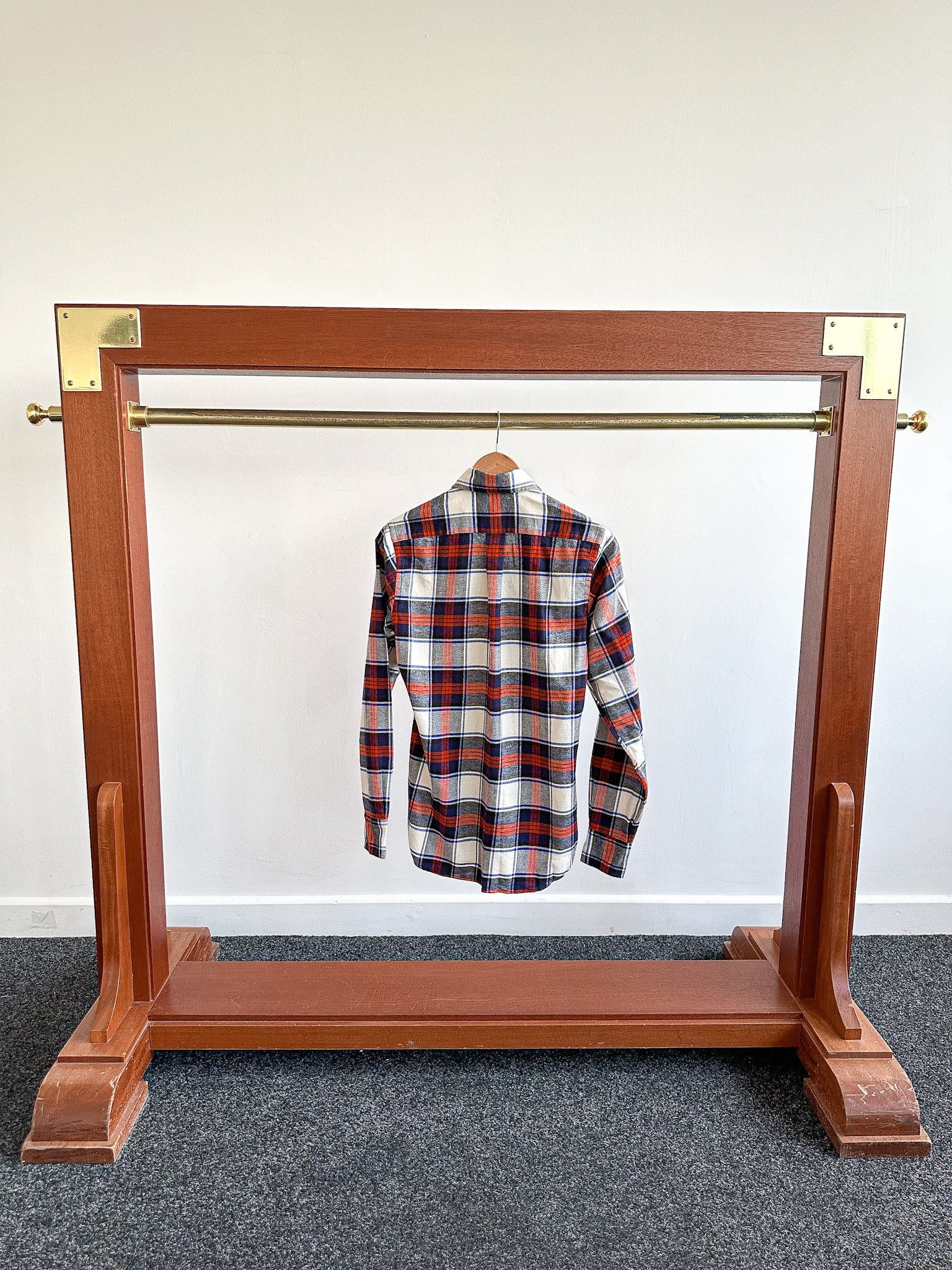 Drake's Milk White Navy Red Check Twill Work Shirt Overshirt - House Of Huntington