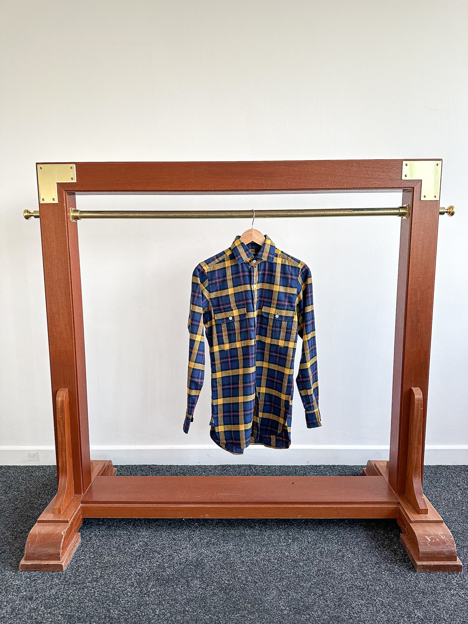Drake's Navy Yellow Check Twill Work Shirt Overshirt - House Of Huntington