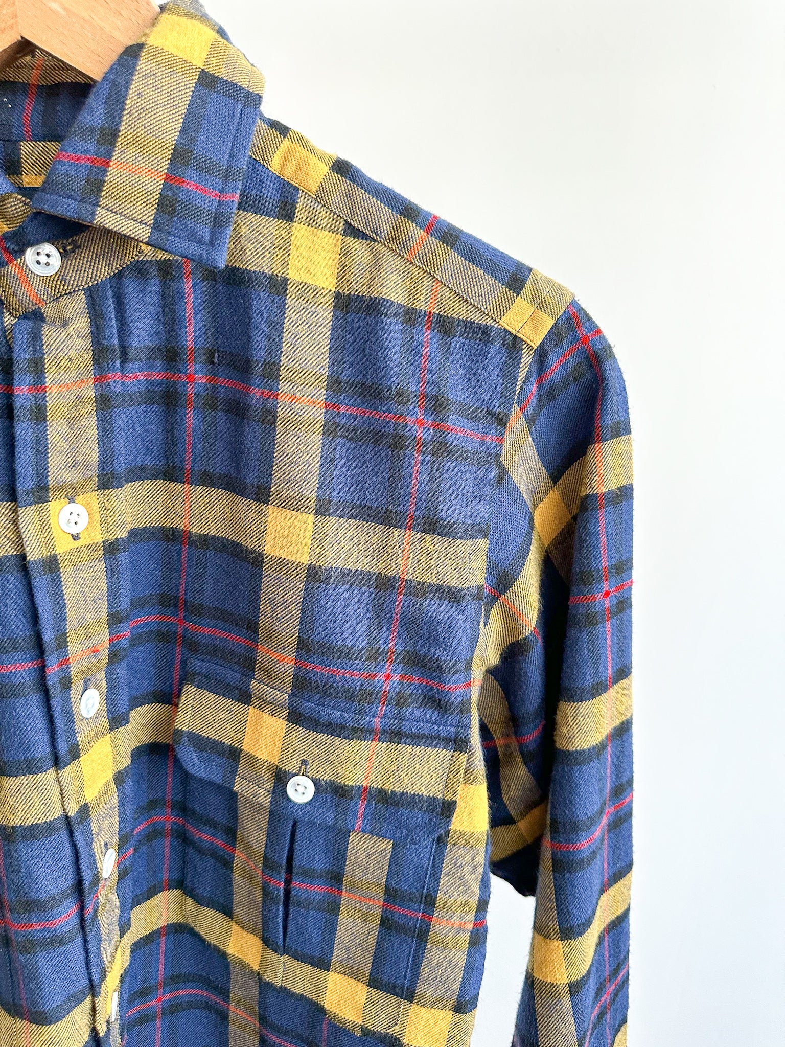 Drake's Navy Yellow Check Twill Work Shirt Overshirt - House Of Huntington
