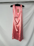 Stine Goya Pink Semi Heavy Satin V-Neck Sleeveless Midi Dress