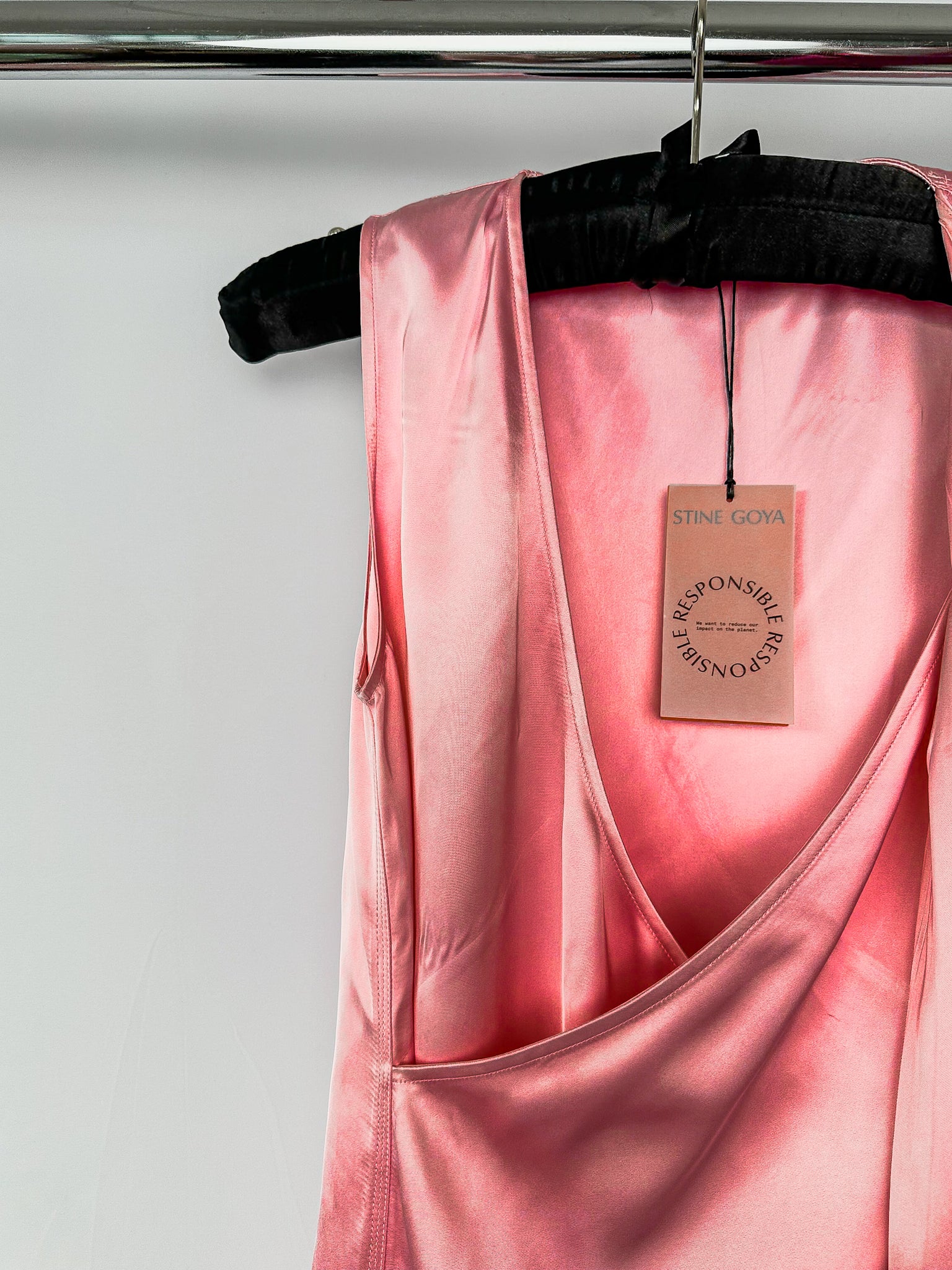 Stine Goya Pink Semi Heavy Satin V-Neck Sleeveless Midi Dress