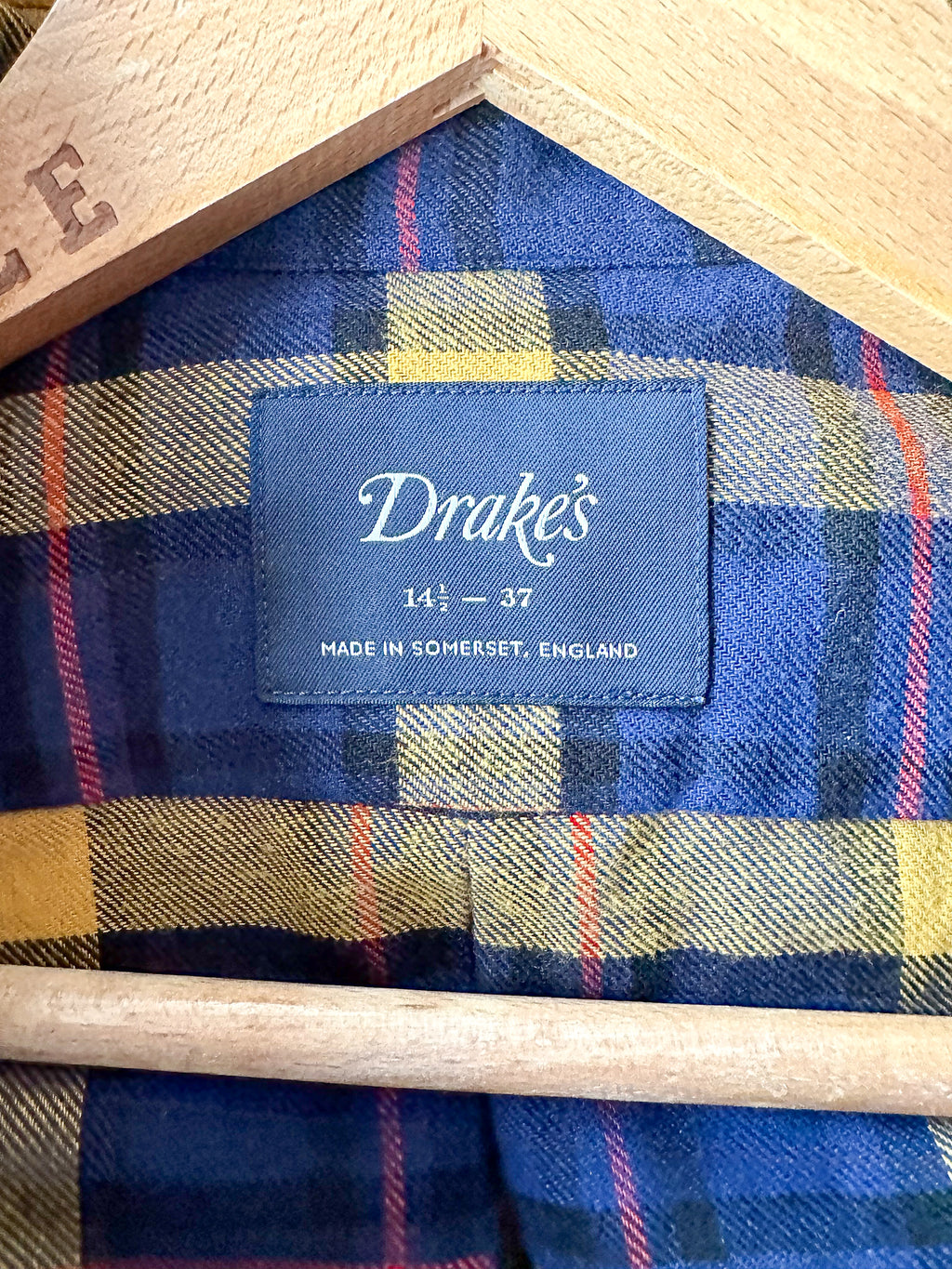 Drake's Navy Yellow Check Twill Work Shirt Overshirt - House Of Huntington