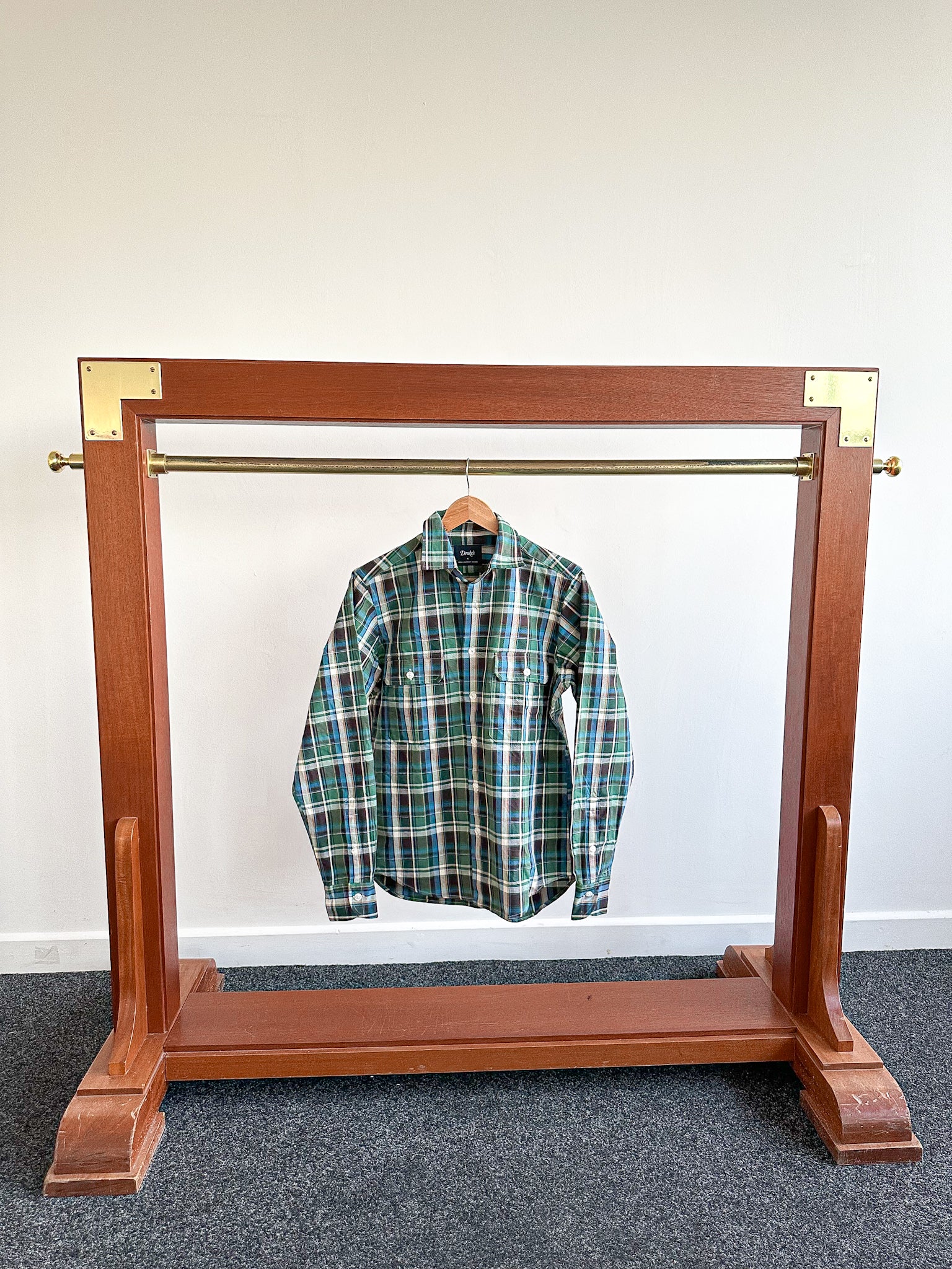 Drake's Check Heavyweight Cotton Green White Work Shirt Jacket - House Of Huntington