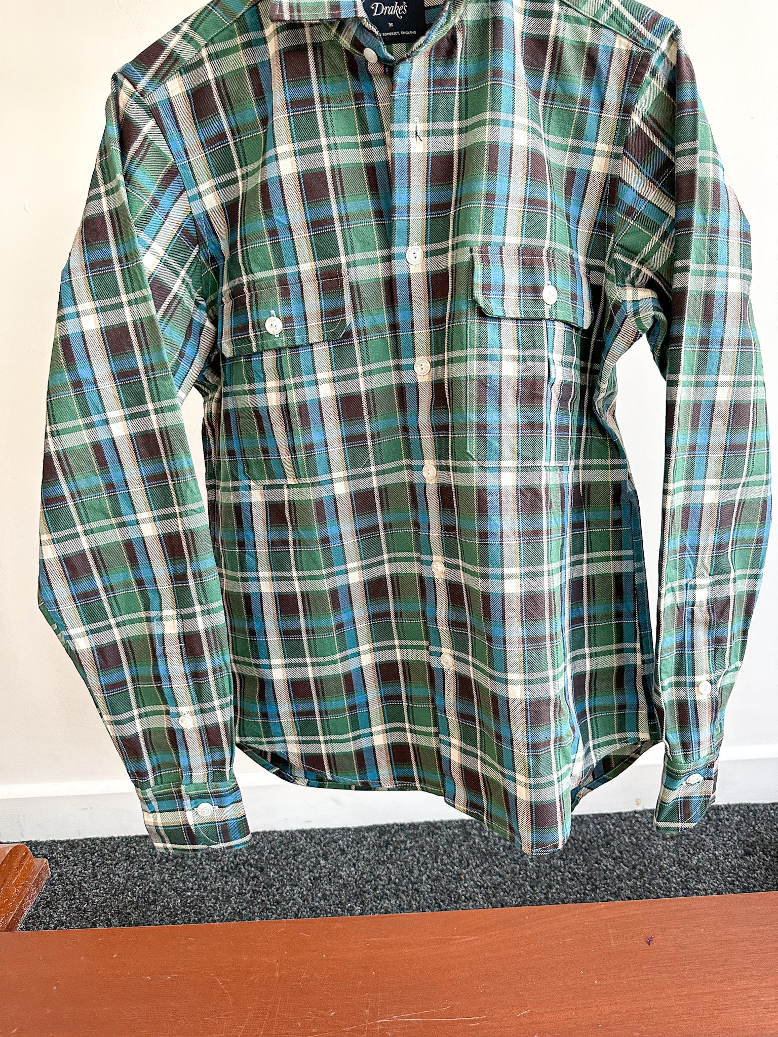 Drake's Check Heavyweight Cotton Green White Work Shirt Jacket - House Of Huntington