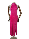 De La Vali Pink Shimmer Halterneck Midi Dress