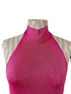 De La Vali Pink Shimmer Halterneck Midi Dress