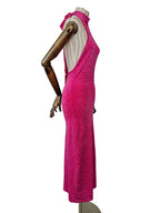 De La Vali Pink Shimmer Halterneck Midi Dress