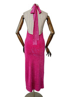 De La Vali Pink Shimmer Halterneck Midi Dress